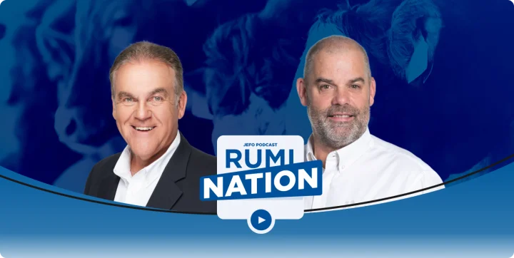 Portrait of two experts featured in episode 17 of Jefo Rumination podcast, season 5, focused on animal nutrition.