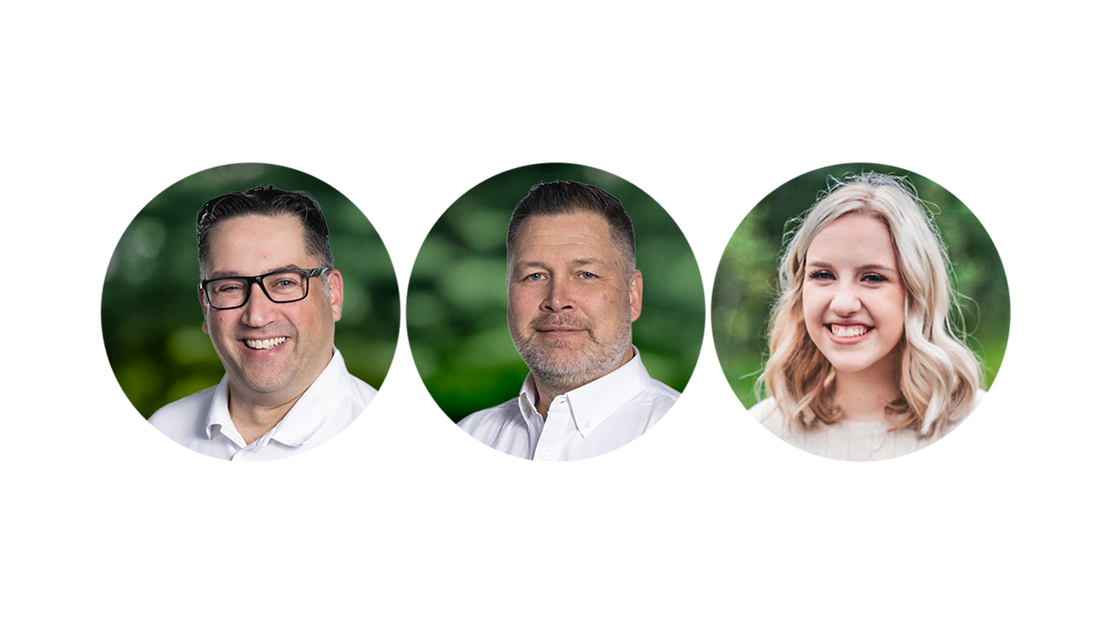 Portraits of three Jefo representatives involved in the heat stress campaign for animal nutrition solutions.