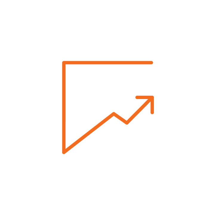 Ícono naranja de gráfica ascendente, simbolizando el crecimiento sostenible de Jefo como empresa mejor gestionada en Canadá.