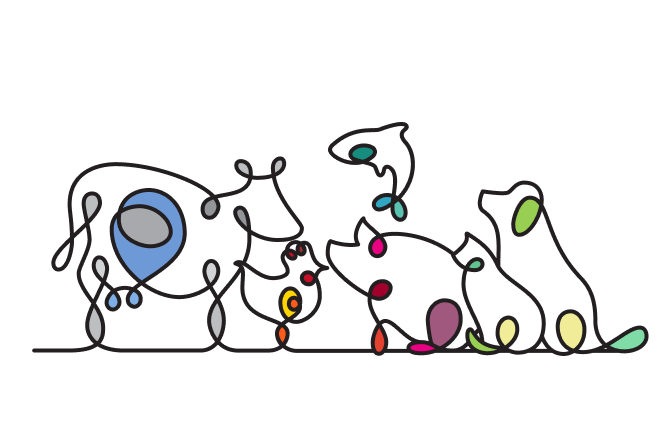 Stylized livestock illustration representing applied animal nutrition research at Jefo.
