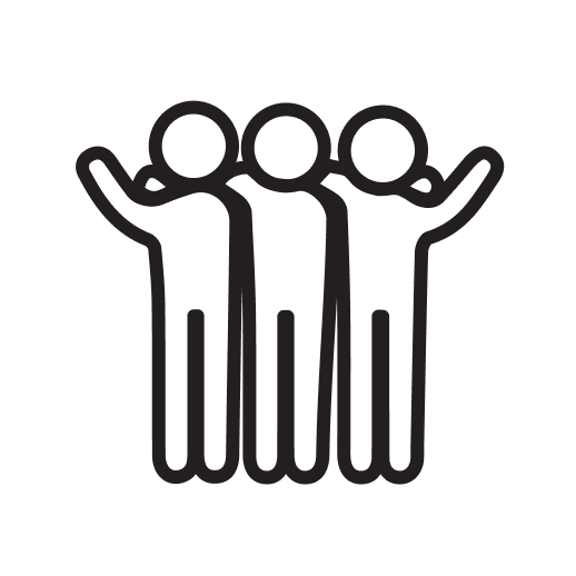Icon of three people together, representing camaraderie and teamwork in animal nutrition at Jefo.