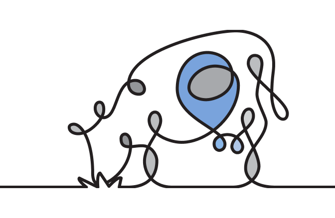 Stylized grazing cow illustration, symbol of sustainable animal nutrition and ruminant health at Jefo.
