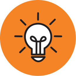 Lightbulb icon on orange background, representing ingenuity and innovation in animal nutrition at Jefo.