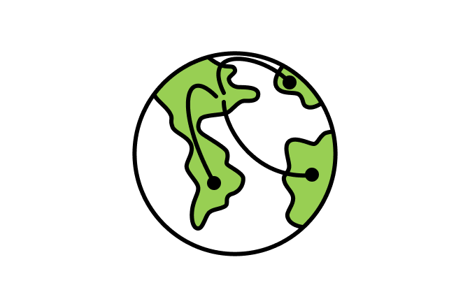 Stylized connected globe icon, representing Jefo’s global presence in sustainable animal nutrition.