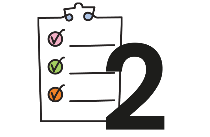 Icon of a customized three-step checklist with checkmarks and number 2, showing a tailored animal nutrition plan.