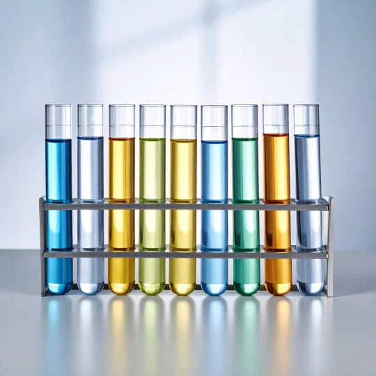 Colorful test tubes in a lab setup illustrating Jefo’s research on heat stress in animal nutrition.