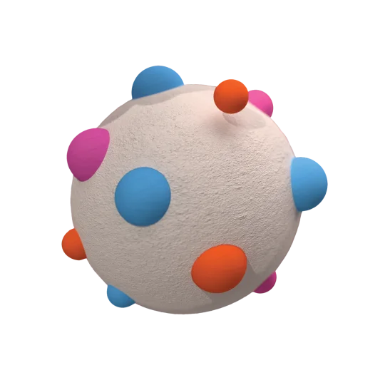 Sphère 3D illustrant la technologie JMT de Jefo, pour une encapsulation ciblée en nutrition animale.