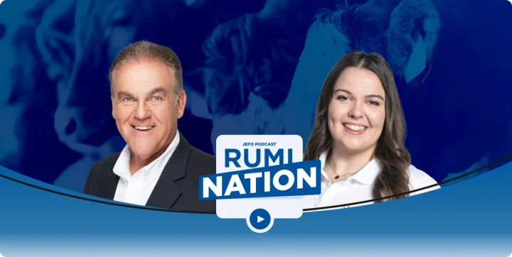 Portrait de deux experts du podcast Rumination, saison 5 épisode 17, dédié à la nutrition animale chez Jefo.