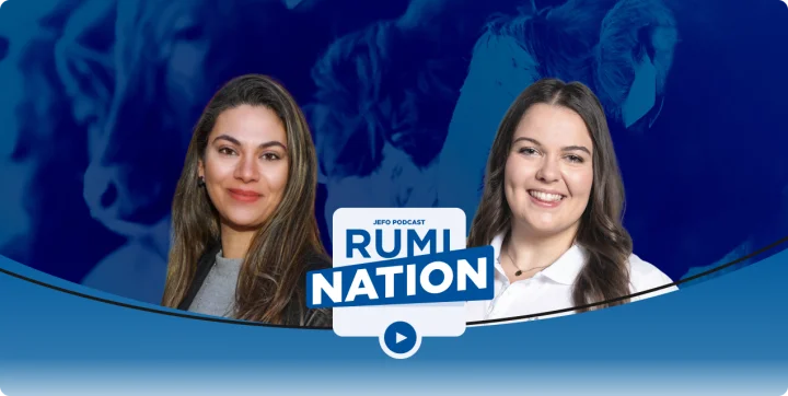 Portrait of two female animal nutrition experts in episode 8 – season 5 of Jefo’s Rumination podcast.