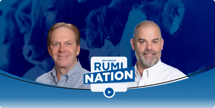 Portrait of two animal nutrition experts in episode 7 – season 5 of Jefo’s Rumination podcast.