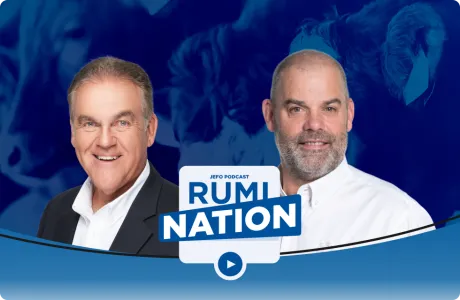 Portrait of two experts featured in episode 17 of Jefo Rumination podcast, season 5, focused on animal nutrition.