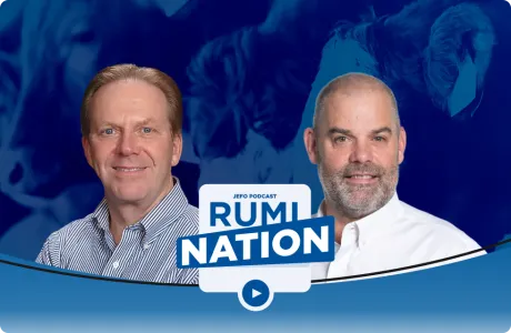 Portrait of two animal nutrition experts in episode 7 – season 5 of Jefo’s Rumination podcast.