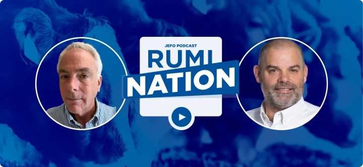 Portrait of two animal nutrition experts for episode 1 of Jefo’s Rumination podcast, season 6.
