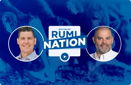 Two experts discuss animal nutrition in episode 2 of Rumination podcast, season 6, with a dairy herd background.
