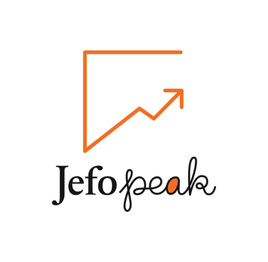 Jefopeak logo with upward orange arrow, symbolizing peak performance in animal nutrition and productivity optimization.