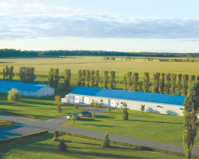 Jefo's animal nutrition research buildings surrounded by fields, showcasing commitment to science and sustainable agriculture.
