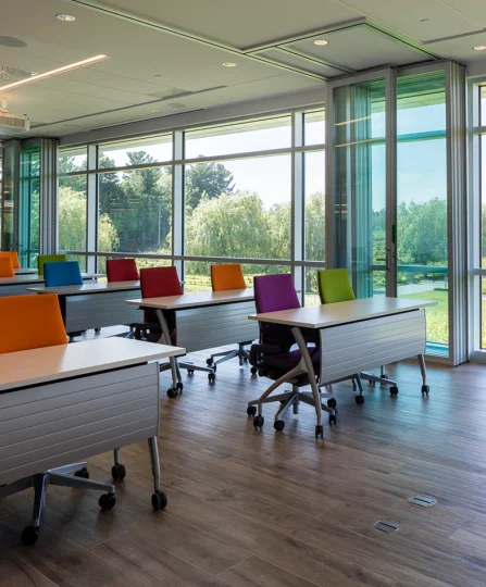 Bright training room at Jefo campus, fostering learning and innovation in animal nutrition.