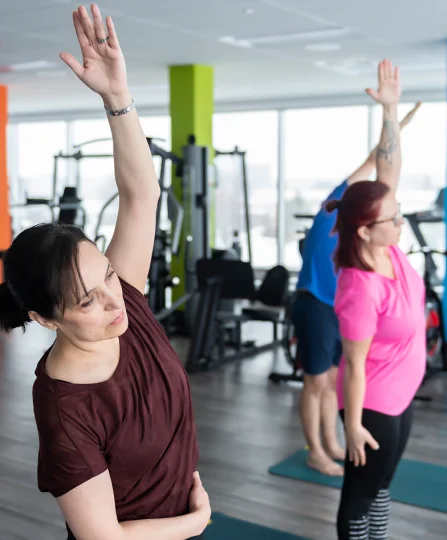 Jefo employees in a yoga session at work, reflecting workplace well-being and professional life balance.