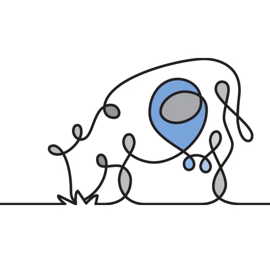 Abstract drawing of an animal head with a blue tongue, representing palatability in animal nutrition.