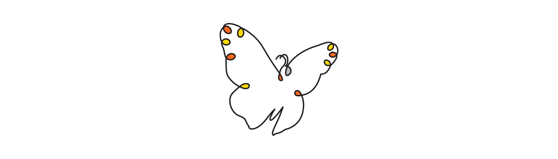 Stylized butterfly in flight with colored spots, symbolizing the completion of the animal nutrition lifecycle.